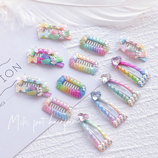 进口渐变bb夹马尔济斯头饰 促销 狗狗发卡狗头花 新款 MiKi宠物发夹