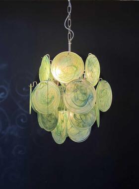 意大利murano中古风客厅卧室餐厅绿色法式复古穆拉诺手工玻璃吊灯