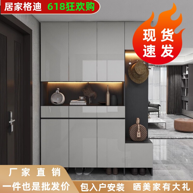 入户玄关柜鞋柜家用门口衣帽柜坐凳一体极简进门门厅柜定制鞋柜