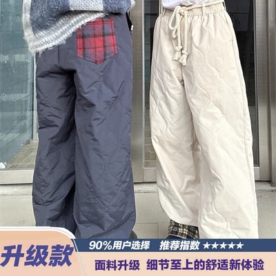 复古格子拼接裤男女高街设计感宽松短裤美式直筒阔腿裤子