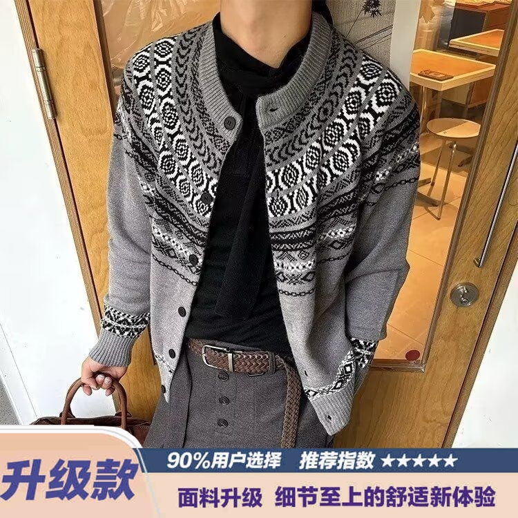 秋季新款立体刺绣花朵甜美减龄宽松显瘦圆领男针织开衫