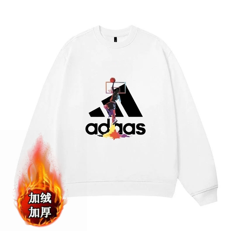 2025秋冬新款加绒加厚无帽男士卫衣休闲宽松加厚套头圆领印花上衣