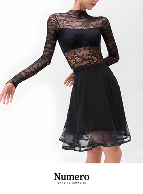 Numero纽漫芭蕾练功服成人女黑色形体服芭蕾舞蹈服蕾丝长袖高胯