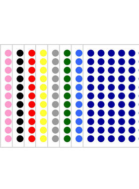 10色混装小号圆点圆形标签贴纸红色黄色蓝色绿色粉色白色黑色橙色灰色彩色可写字圆形分类管理标识不干胶贴纸