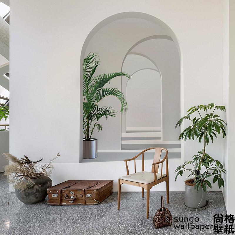 3d拱门视觉延伸服装直播间墙纸北欧风格卧室客厅玄关背景墙壁纸