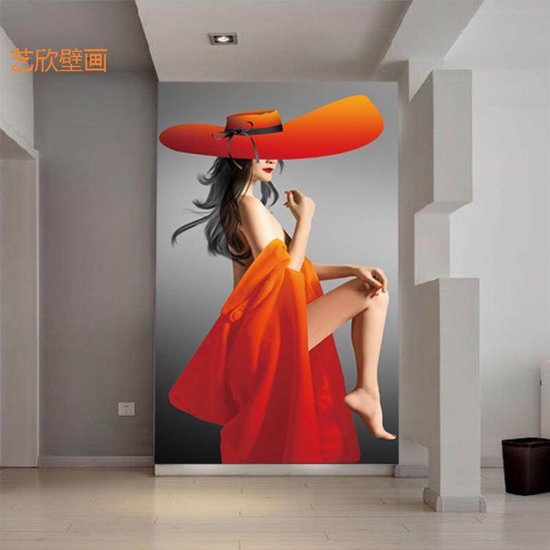 网红美发店壁纸现代美容院墙纸美甲简约玄关墙布减肥塑形背景壁画