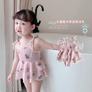 女童泳衣夏季 比基尼卡通连衣裙 速干吊带公主裙女宝宝可爱连体泳装