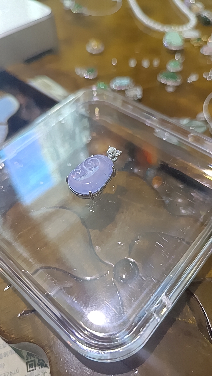 天然A货翡翠紫罗兰如意吊坠