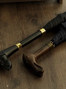 Greenstone手工兔头木柄绅士伞商务男女长柄遮阳自动创意动物雨伞