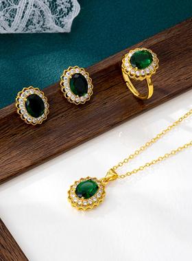 轻奢镶钻花边耳钉戒指套装