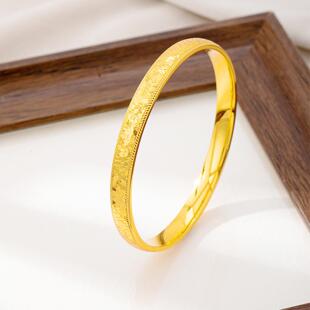 新中式简约碎冰冰泥鳅背手镯气质越南沙金镯子女潮流久不掉色饰品