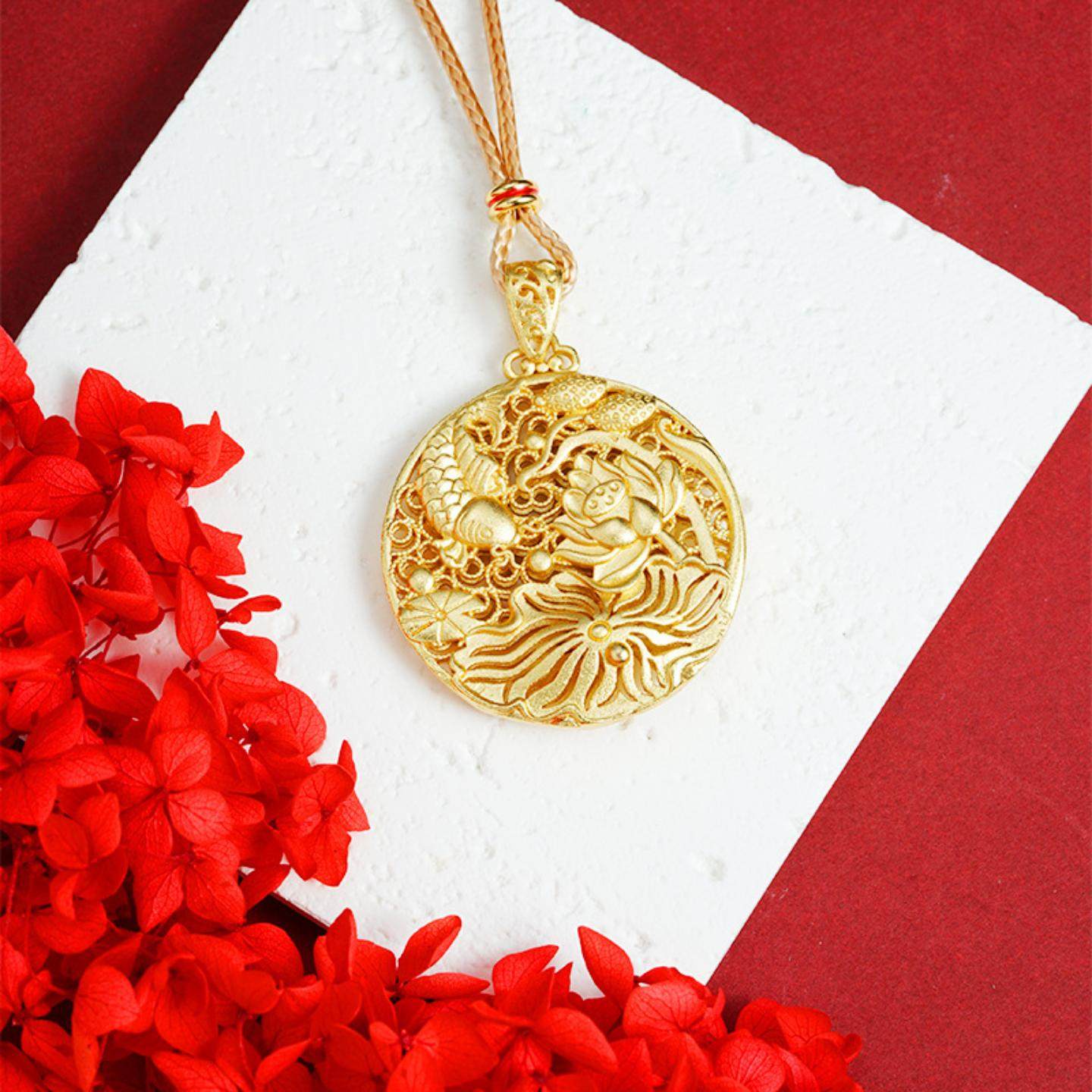 新中式越南沙金项链古法镂空鲤鱼荷花吊坠轻奢设计感久不掉色饰品,饰品/流行首饰/时尚饰品新,项链,淘宝优惠券,粉丝福利购,淘宝优惠卷