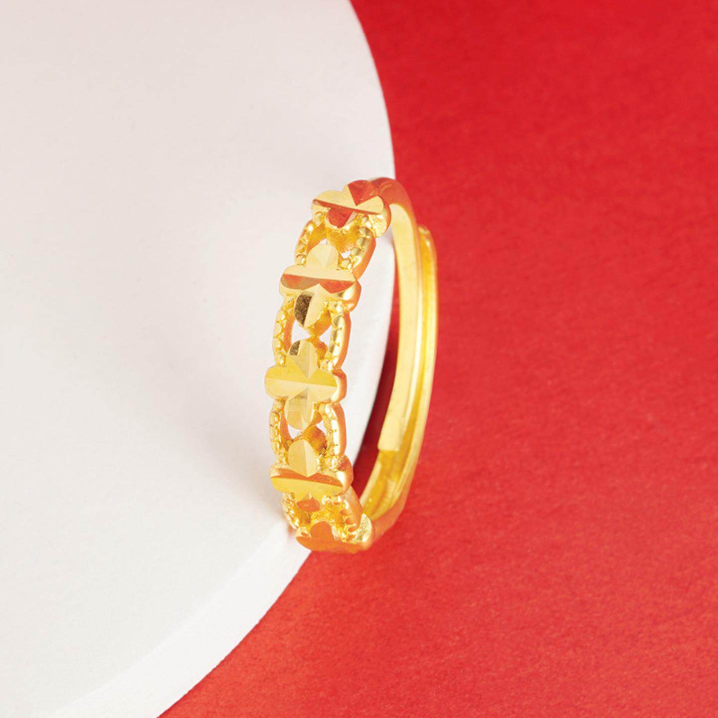 沙金戒指女久不掉色高级开口简约古典爱心指环喷砂工艺仿黄金饰品