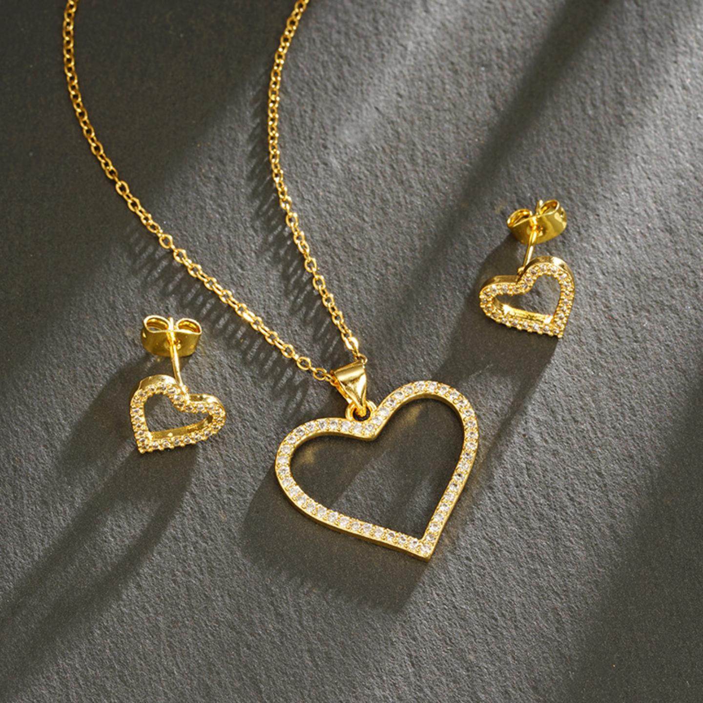 镀18k金色欧美日韩项链爱心镶锆耳钉女设计感久不掉色首饰品,饰品/流行首饰/时尚饰品新,项链,淘宝优惠券,粉丝福利购,淘宝优惠卷