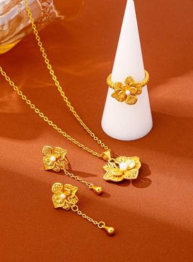 国潮宫廷风镂空花朵饰品套装