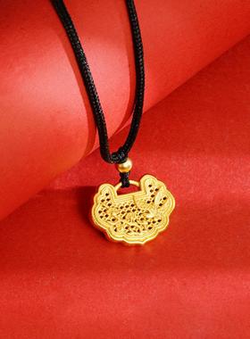 花鸟如意锁沙金项链女复古风