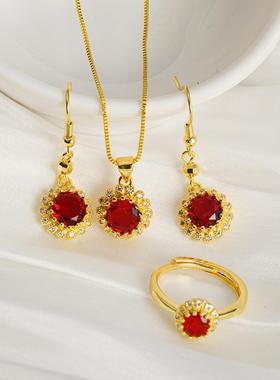 越南沙金红宝石镀金饰品套装