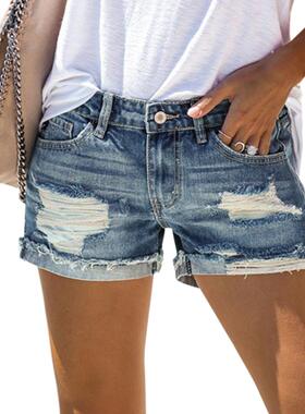 High Waist Ripped Washed Denim Shorts高腰破洞水洗 牛仔短裤女