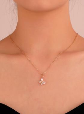 欧美轻奢蝴蝶项链女ins Women Inlaid Zircon Butterfly Necklace
