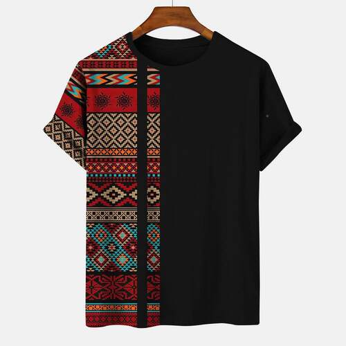 Vintage Men's Striped T-shirts Summer Short Sleeve Shirt