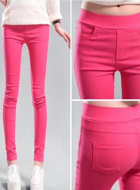 女士松紧腰糖果色铅笔裤Elastic Waist Mid Stretch Pencil Pants