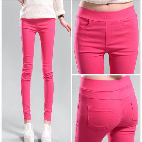 女士松紧腰糖果色铅笔裤Elastic Waist Mid Stretch Pencil Pants