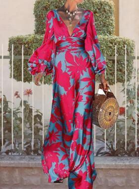 2024 Women's temperament big swing waist closing dress连
