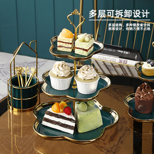 ins陶瓷果盘多层甜品台点心盘双层蛋糕架创意家用客厅水果盘 欧式