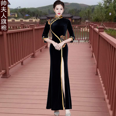 帅夫人改良旗袍走秀鱼尾款礼服裙