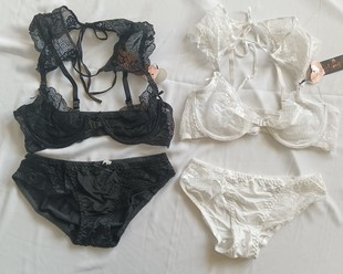 小码 蕾丝挂脖绕脖文胸内衣胸罩bra套装 前扣两件套 22薄款 D42