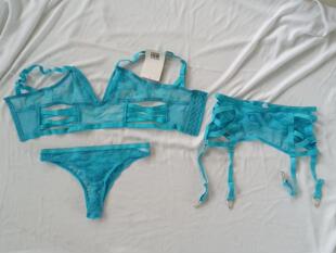 C11-03外单女式文胸吊袜带套装欧美三角杯内衣两件套薄款法式