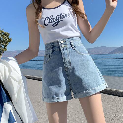 牛仔短裤女夏季2023年新款超高腰显瘦宽松百搭卷边chic阔腿热裤子