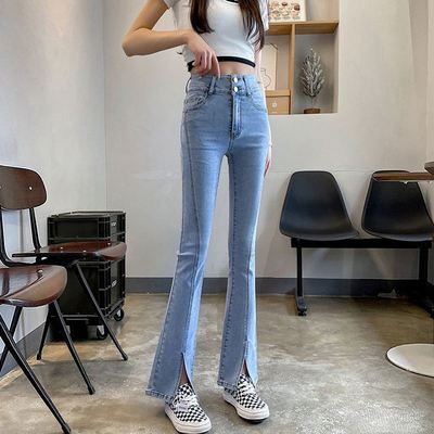 黑色开叉微喇叭牛仔裤女春夏2023新款小个子喇叭裤高腰显瘦马蹄裤