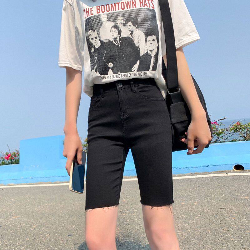 夏季高腰显瘦紧身牛仔短裤女五分薄新款韩版学生外穿弹力骑行中裤