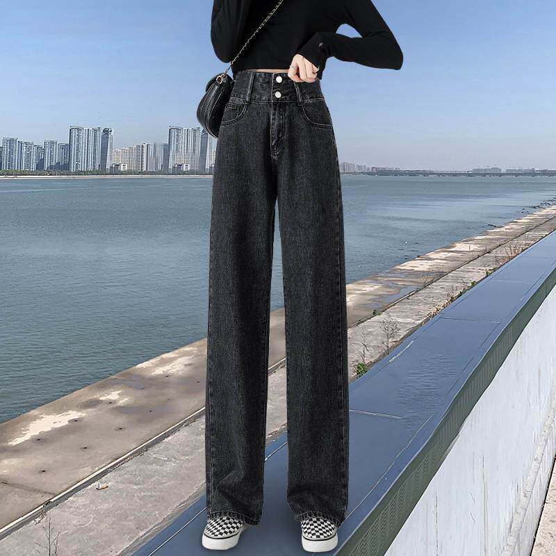 高腰直筒阔脚裤女2024年春夏新款宽松显瘦复古小个子垂感拖地长裤
