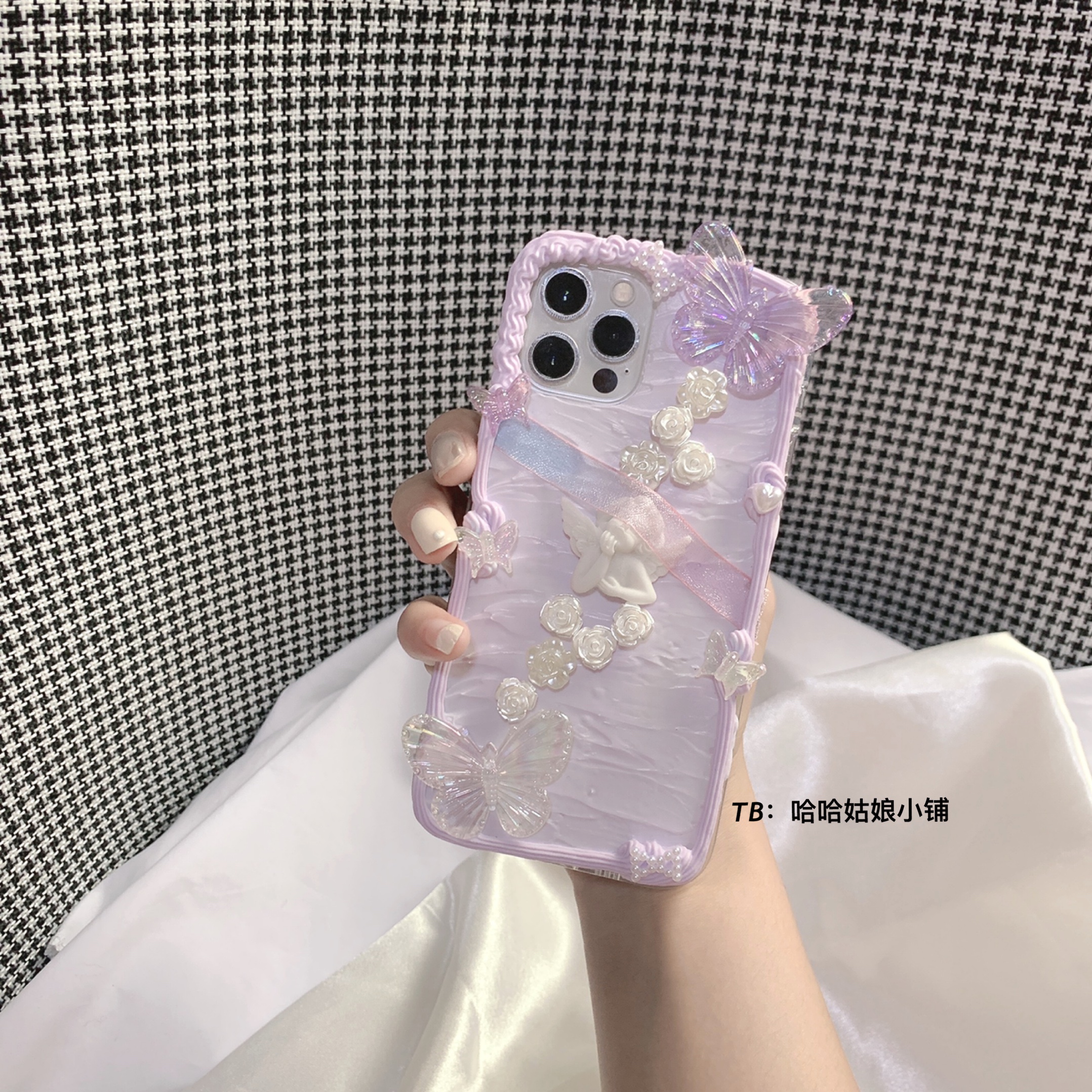 适用iPhone15系列14/13/x华为小米vivoppo巴洛克蝴蝶奶油胶手机壳