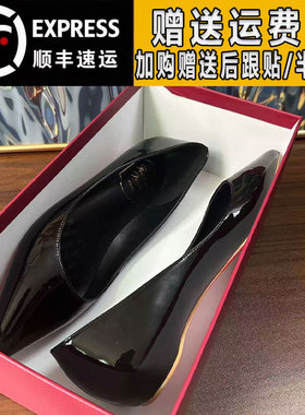 红底内增高单鞋女黑色2025年秋季法式气质浅口漆皮尖头工作平底鞋