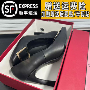 rv方扣高跟鞋女真皮8.5厘米2025秋冬季加绒细跟马蹄跟方头单鞋女