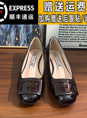 rv粗跟黑色玛丽珍鞋女真皮2025秋季方扣通勤单鞋女百搭一脚蹬女鞋