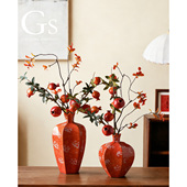 陶瓷石榴花瓶超好看客厅玄关过年喜庆摆件新中式 陶罐插花器景德镇