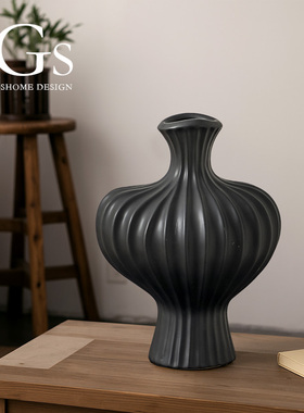 高级艺术感花瓶黑色轻奢客厅装饰品绝美网红爆款陶瓷摆件插花专用