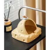 可爱搞怪风新款 奶酪陶瓷烟灰缸防飞灰轻奢高级感摆件家用客厅