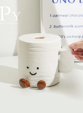 ins风可爱趣味卡通抽纸厕纸纸巾盒陶瓷高颜值卫生间客厅摆件收纳