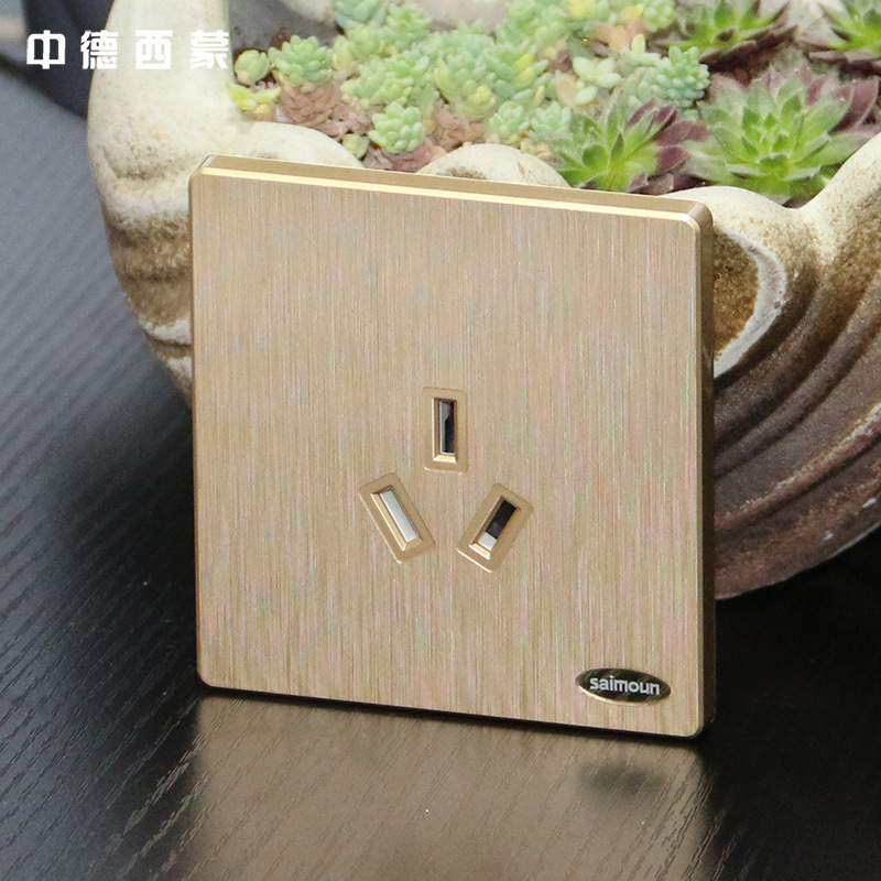 中德西蒙插座开关家用86型拉丝金三孔空调插座墙壁开关插座面板