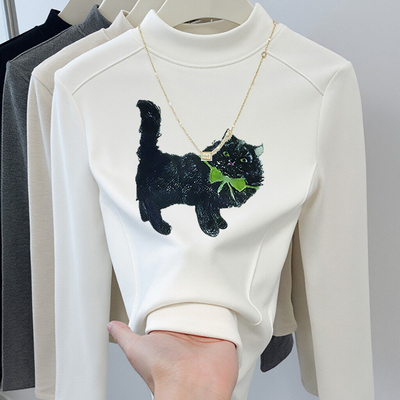 白色女童纯棉修身内搭打底衫2025新款洋气磨毛加厚巨好看长袖t恤