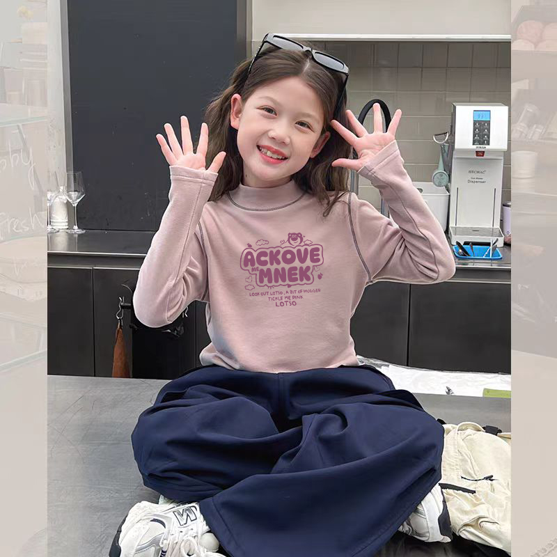 儿童半高领内搭打底衫秋冬季洋气女童加绒加厚长袖巨好看保暖上衣