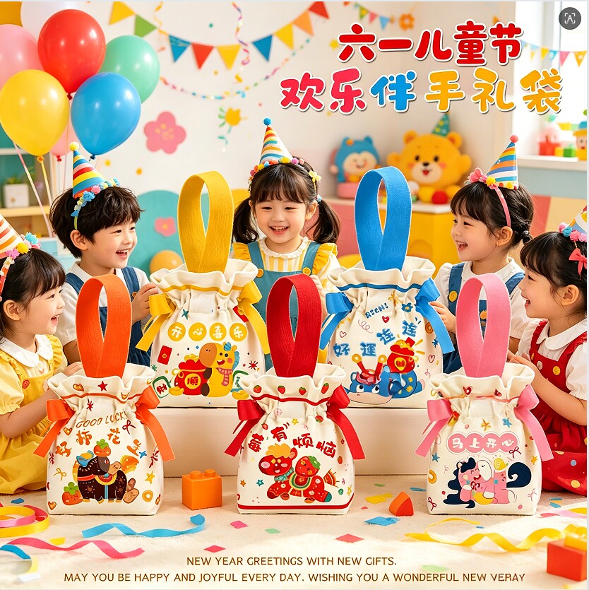 幼儿园生日礼袋束口袋儿童小帆布袋卡通伴手礼小糖袋空礼盒抽绳袋