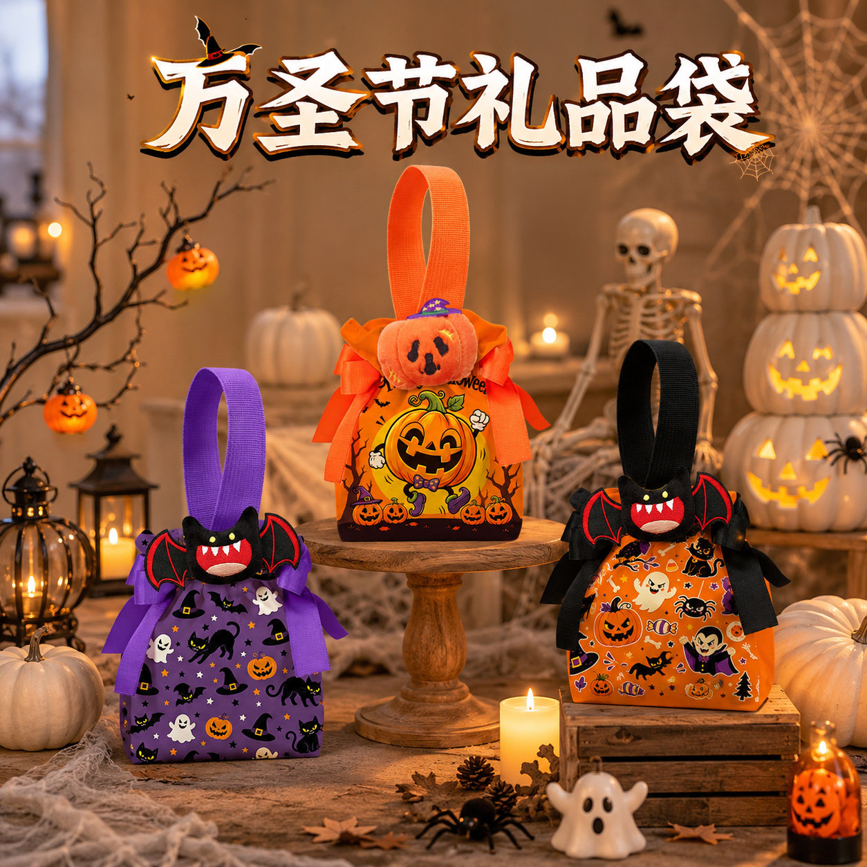 万圣节礼物礼品袋讨糖南瓜布袋派对手提袋帆布袋幼儿园糖果束口袋