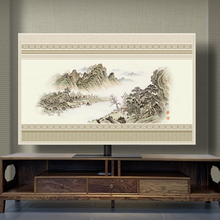 国风丨电视防尘罩绒布风雅新中式85寸75寸65轻奢简约国画山水定制