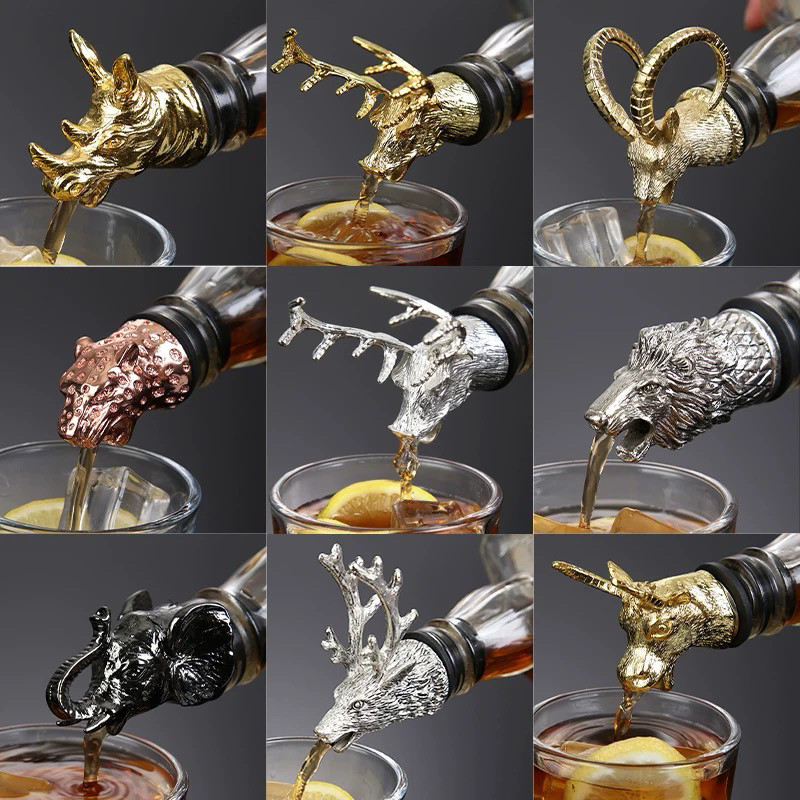 鹿头动物酒嘴锌合金倒酒器创意红酒倒酒嘴引酒器红酒酒塞花式调酒